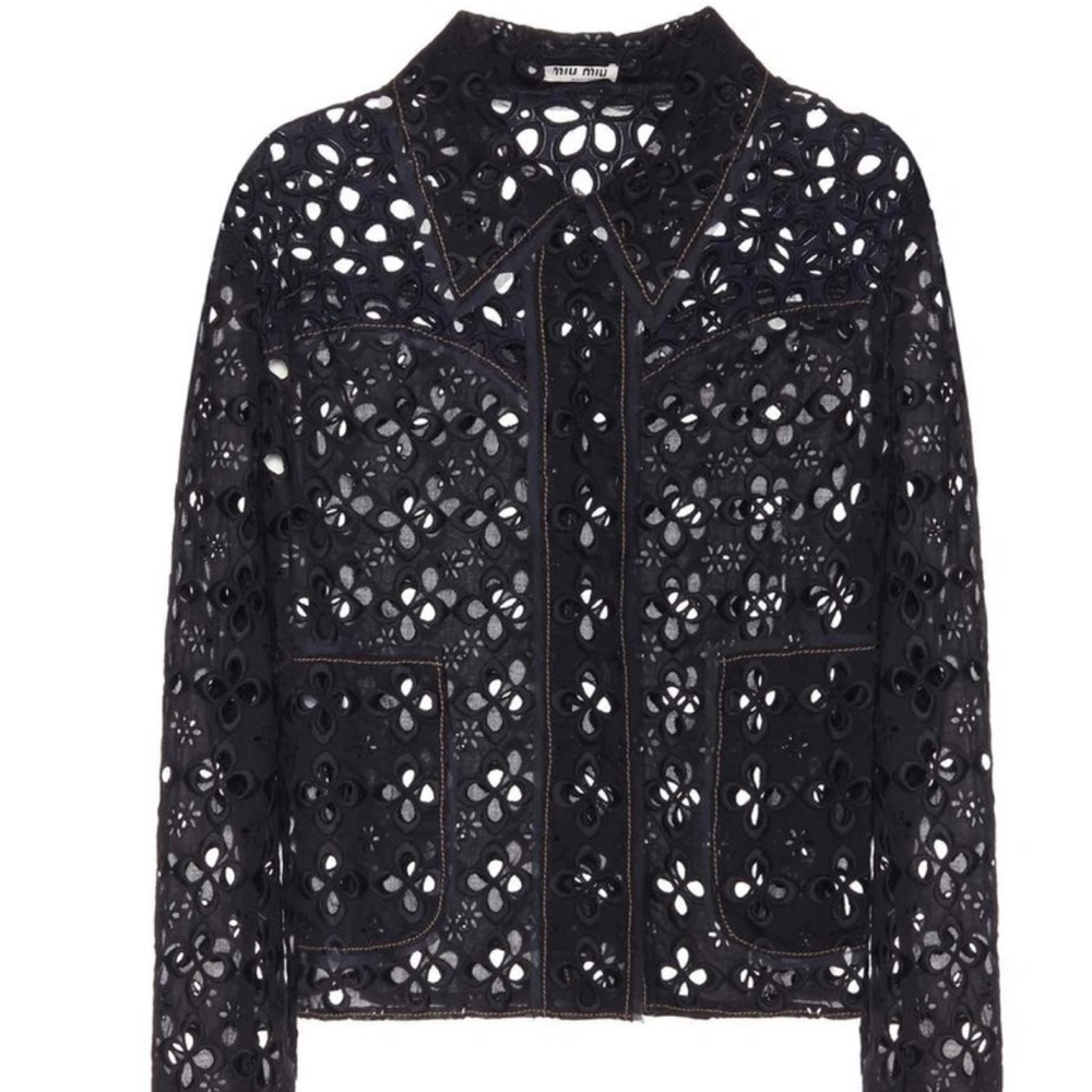miu miu Embroidered Cutout Jacket In Blue